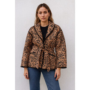 Bagatelle Quilted Floral Jacket XS Oversized Boho Belted Lightweight Coat